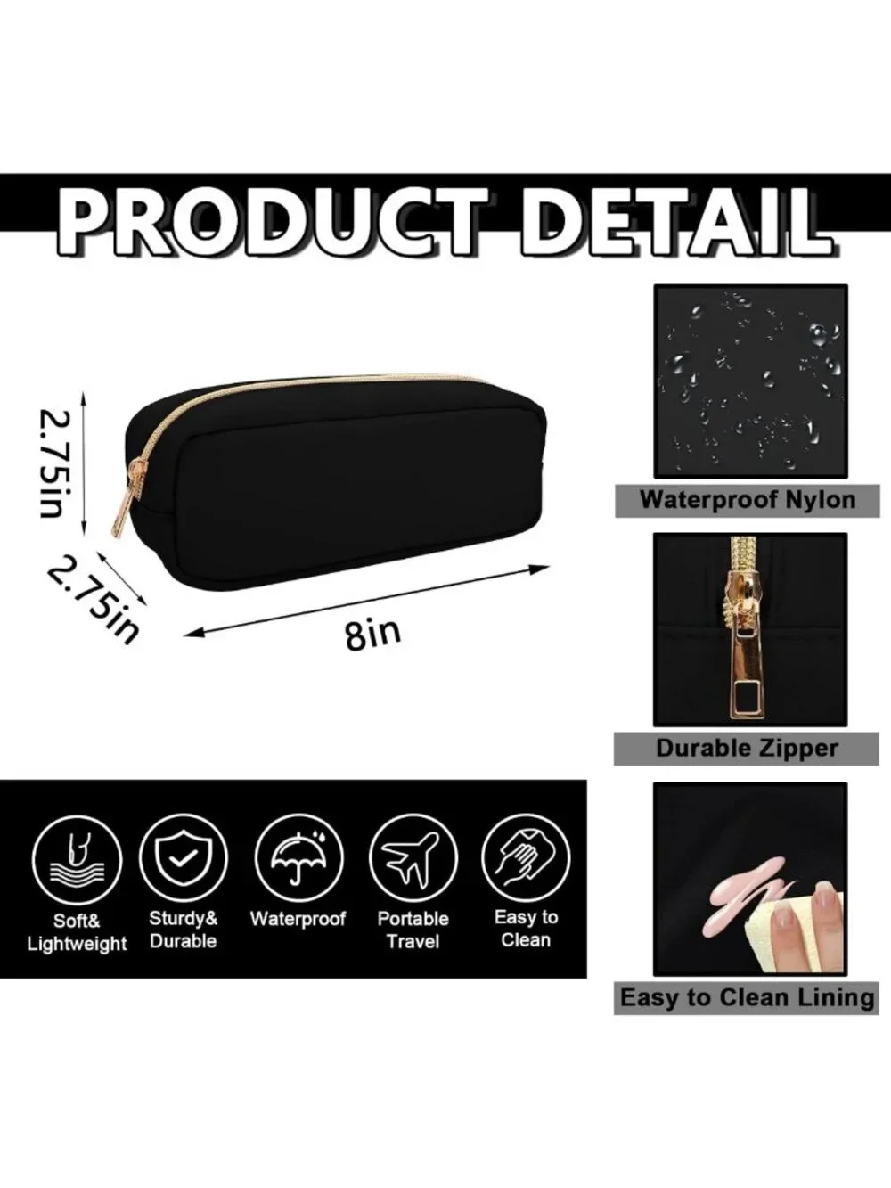 Waterproof Cute Pencil Case & Makeup Bag, Slim Portable Storage Pouch for Girls